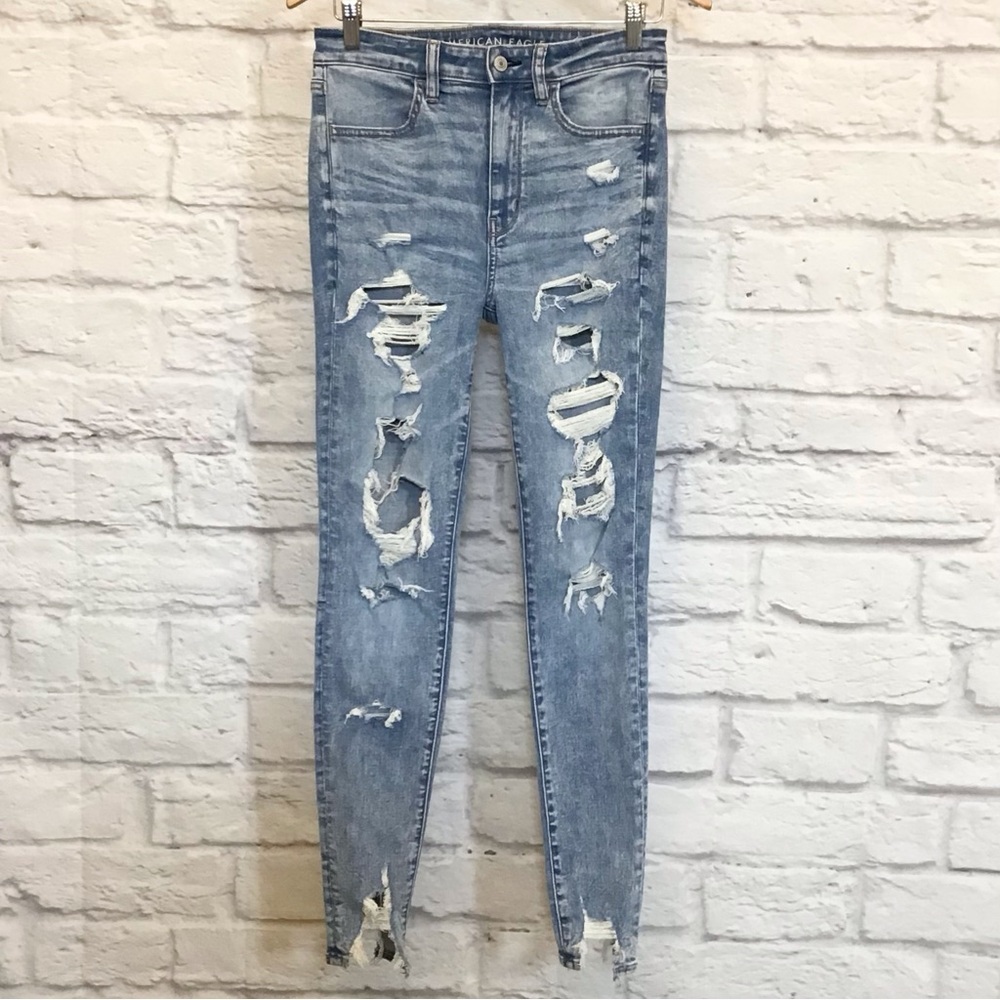 American Eagle 6 Long Super Hi-Rise Jeggings Womens Distressed Skinny Jeans 2021